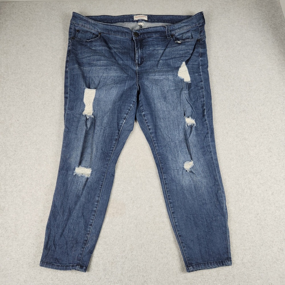 Molly & Isadora Skinny Jeans Womens W42 Blue Denim High Rise Distressed Stretch